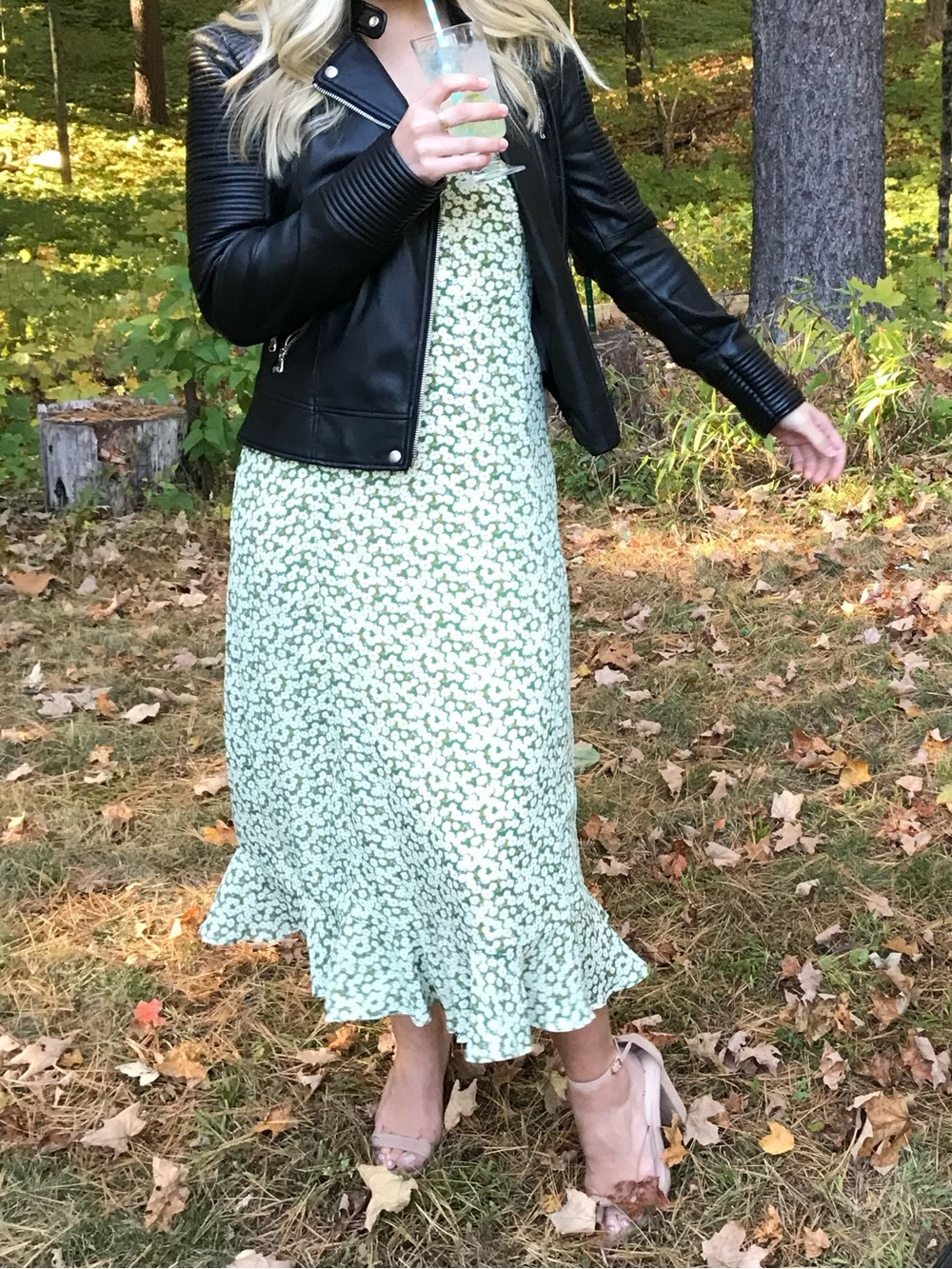 Lulus Midi Green and White Floral Dress
